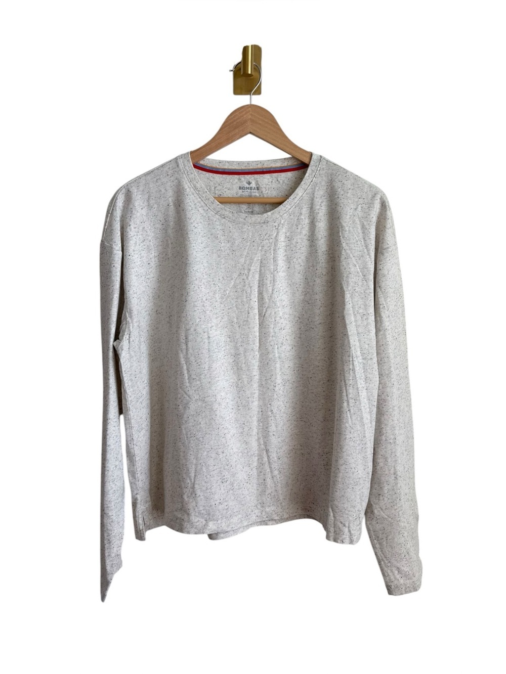 Bombas Pima Cotton Long Sleeve Crewneck Tee Speckled Oatmeal Beige XL